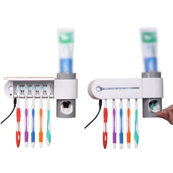 

USB 100-250V UV Light Ultraviolet Toothbrush Holder Auto Toothpaste Dispenser Wall Mount Rack Bathroom Tools Set
