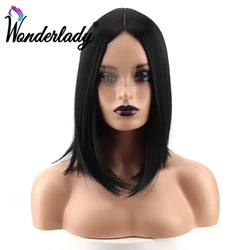WonderLady Short Straight Hair Wigs For Women 14 inch Middle Part Synthetic Wigs Heat Resistant Natural Looking Bob Hairstyle