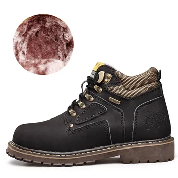 

Big Size New Super Warm Plush Men's Winter Split Leather Ankle Boots Waterproof Snow Boots Winter Motorcycle Boots Men Boots 47