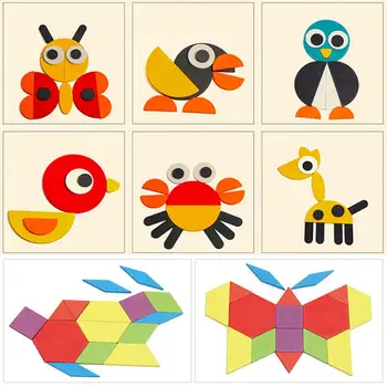 

Wooden Colorful Geometric Jigsaw Puzzle Board Children Learning Developing Toy Exercise hands-on promoting brain development