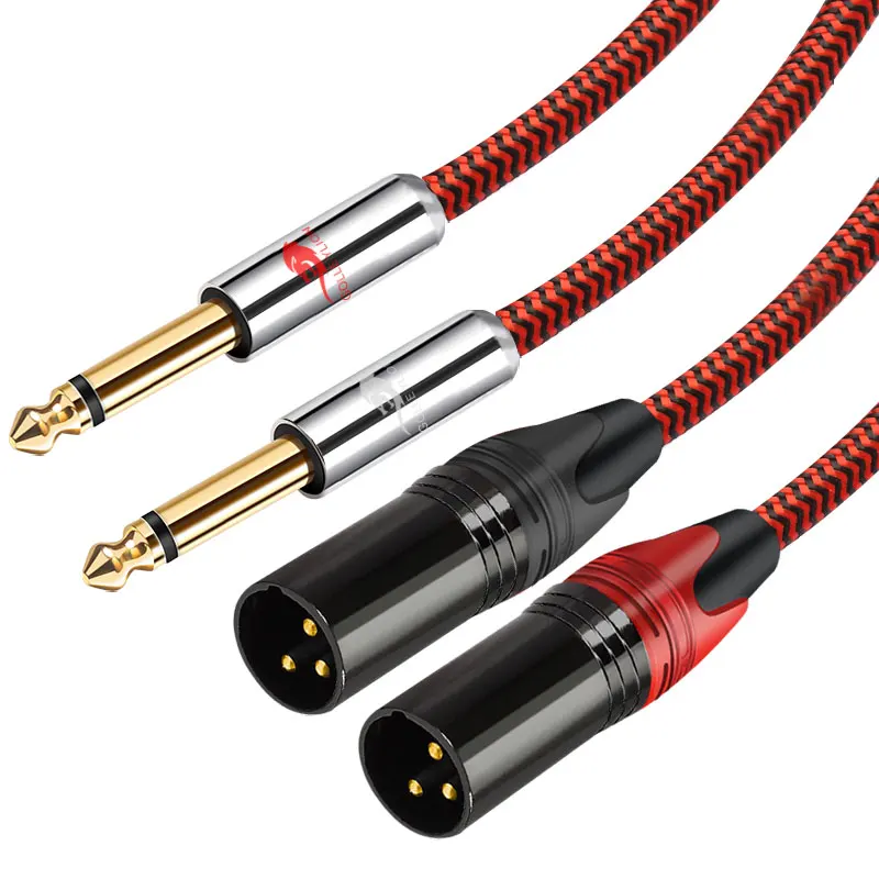 Dual XLR Male to 2 x 6.35mm 1/4 Inch TS Mono Male Audio Cable for Mixer Console Amplifier Home Theatre System Shielded Cords