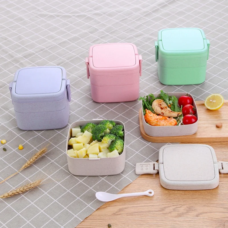 Japanese Style Microwave Bento Box Two Layers Wheat Straw Lunch Leak-Proof For School Work Food Container | Дом и сад