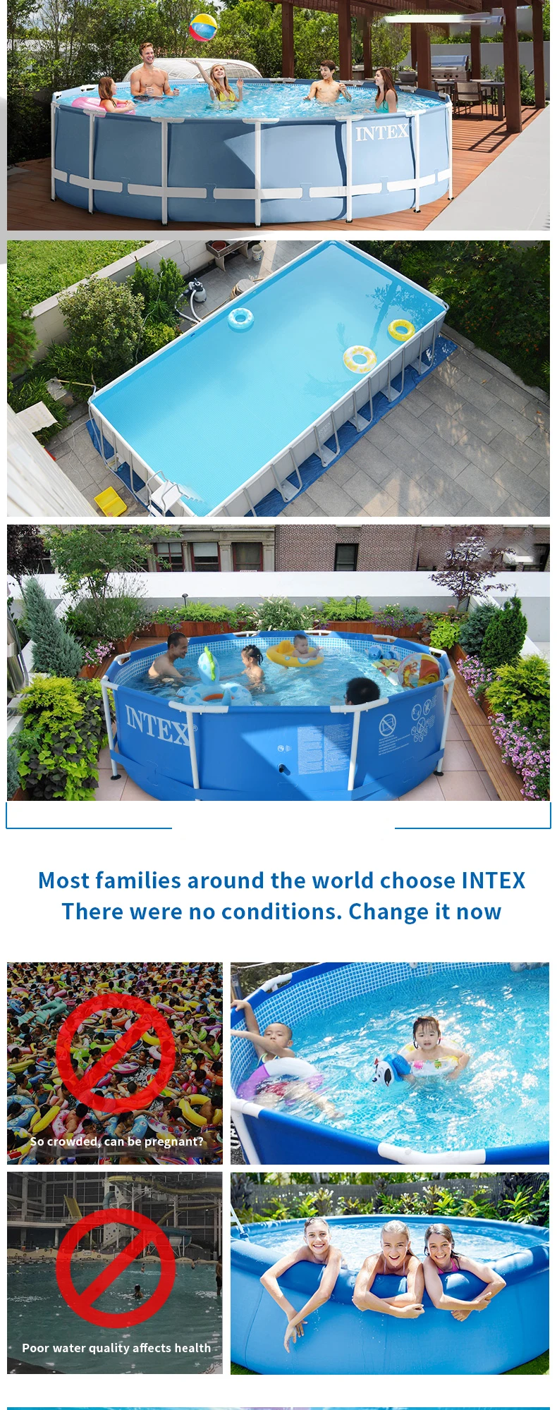 INTEX Piscina набор для бассейна с круглой рамой, Трубная стойка для пруда, большой семейный бассейн с фильтрующим насосом