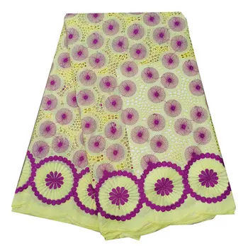 

Cream Dubai Fabric Latest African lace fabric 100%Cotton Lace Fabric High Quality Swiss Voile Lace In Switzerland 5yards/lot