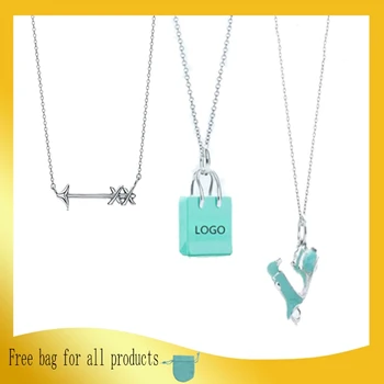 

1: 1 Original Model S925 Sterling Silver Necklaces Fashion Shopping Bag & Motorcycle Necklaces Ladies LOGO Jewelry Birthday Gift