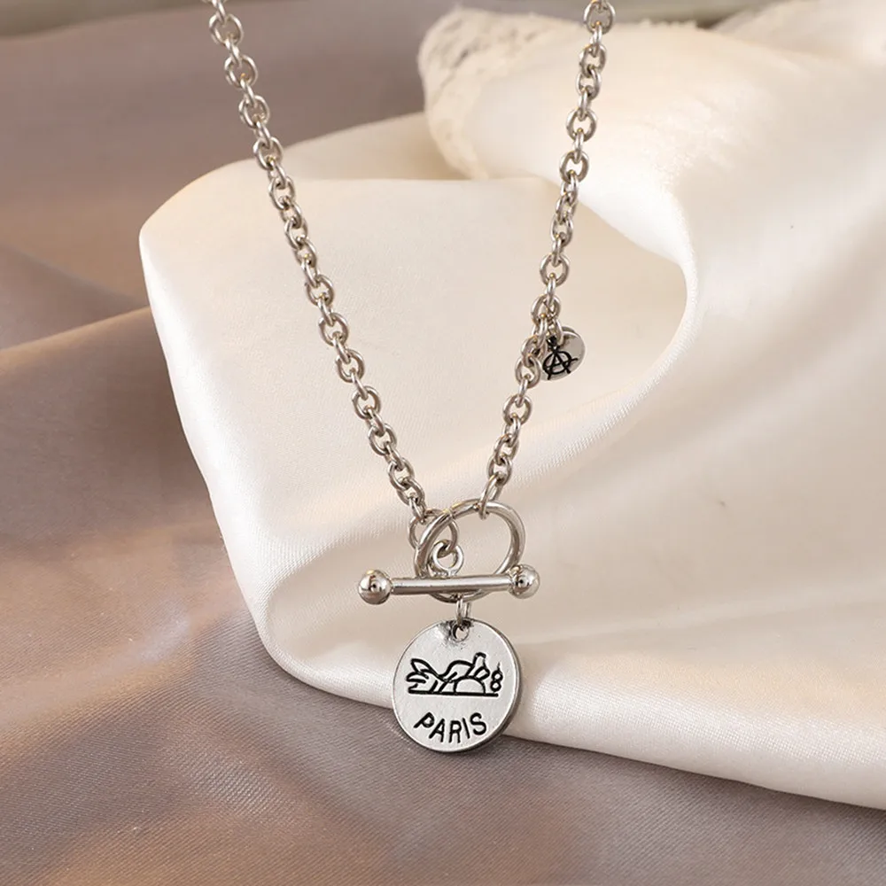

2020 new pendant necklace titanium steel retro cool coin collarbone chain temperament versatile choker female