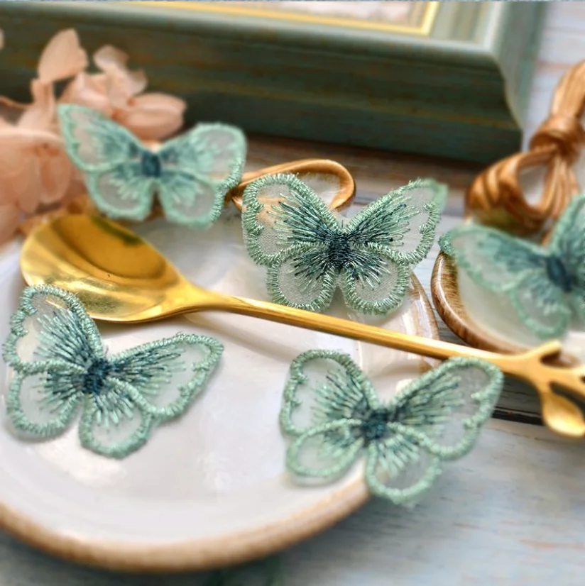 Vibrant Gold Thread Embroidered Butterfly Patches - Set of 10 in 14 Colors for Garment Embellishment