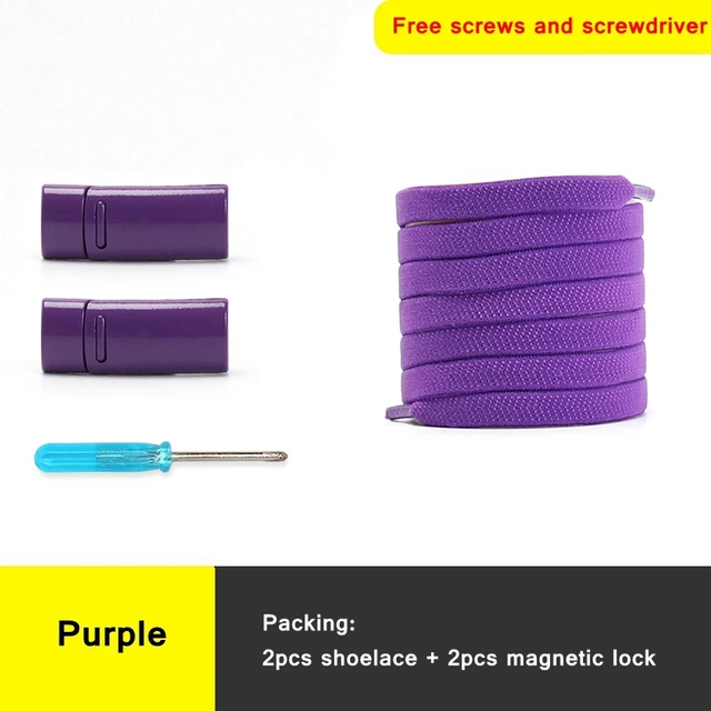 1 second No tie shoelace 24Color Elastic shoelaces Magnetic metal lock Quick wear in Flat Suitable for all shoes Lazy laces Purple