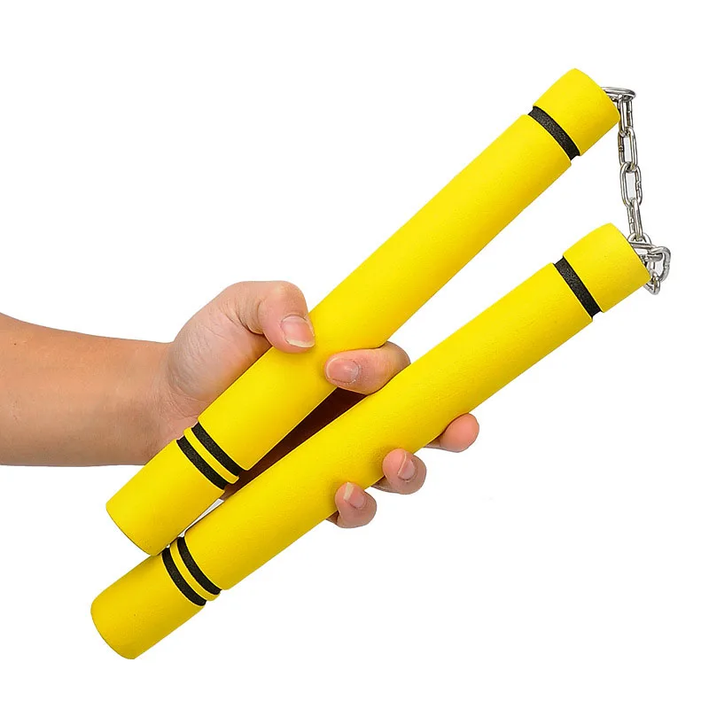 Yellow Единоборства нунчаки из поролона для детей Дети Kungfu обучение безопасности пены Губка Nunchakus с цепочкой из нержавеющей стали ушу оснастить - Цвет: Yellow
