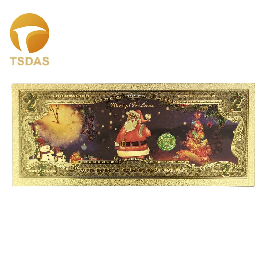 Санта Клаус золото Фольга банкнот Красочные 2 доллара долларовая Золотая банкнота как Рождественский подарок 10 шт./лот банкноты покрытые золотом