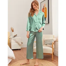 Womens Silk Satin Pajamas Pyjamas Set Sleepwear Pijama Pajamas Suit Female Sleep Two Piece Set Women's Loungewear Plus Size