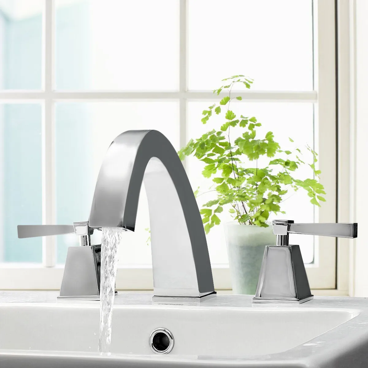 

Chrome Double Handle Two Holes Bathroom Faucet Modern Vessel Sink Mixer Tap Hot and Cold Decked Mounted 3pcs Separating