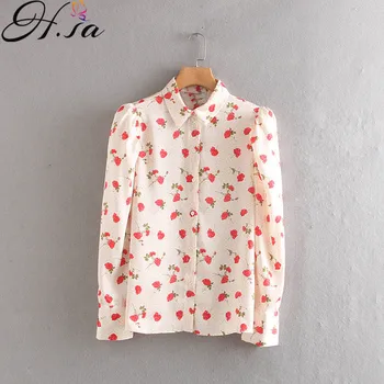 

H.SA Women's Summer Blouses 2020 Long Sleeve Vintage Shirt Female Print Vintage Shirt Elegant Chic Shirts Tops Ladies Blouses
