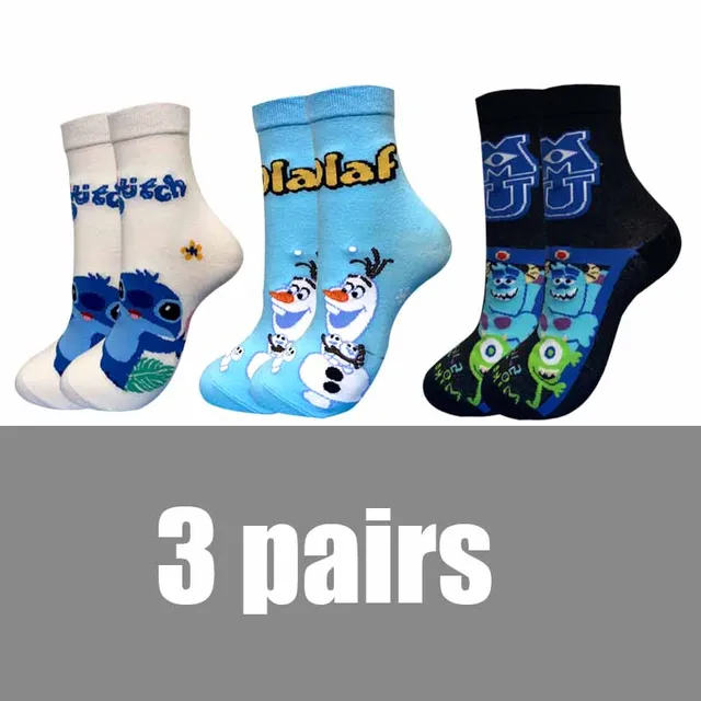 3 Pairs Casual Korea Women socks Cute Kawaii long socks Cartoon Mickey Minnie Donald Winnie Cotton socks girl socks Size 35-42 sky blue