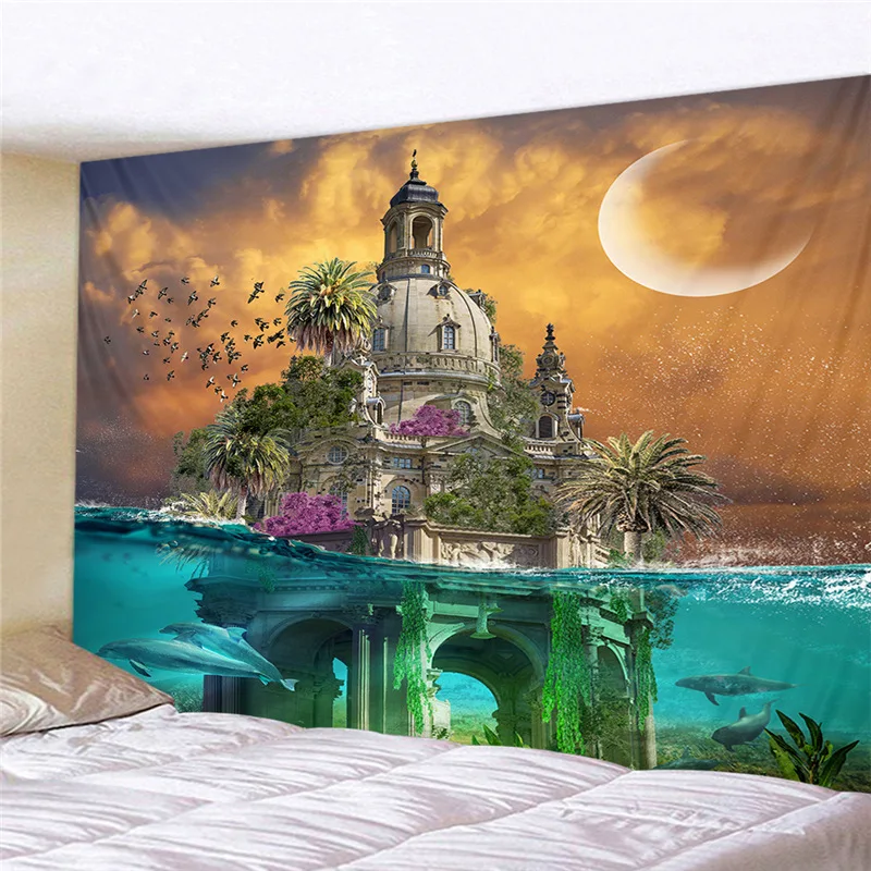 

Psychedelic MushroomTapestry Castle Beach Blanket Printed Abstract Home Wall Decoration Art Wall Hanging for Living Room