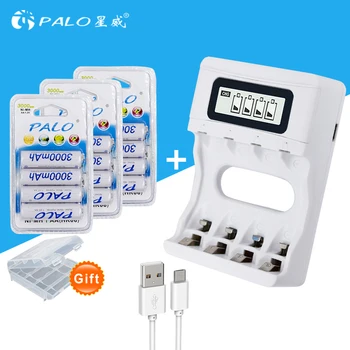 

PALO AA rechargeable battery 3000mah rechargeable 2a NI-MH 1.2V battery for camera toy flash with LCD charger for aa/aaa battery