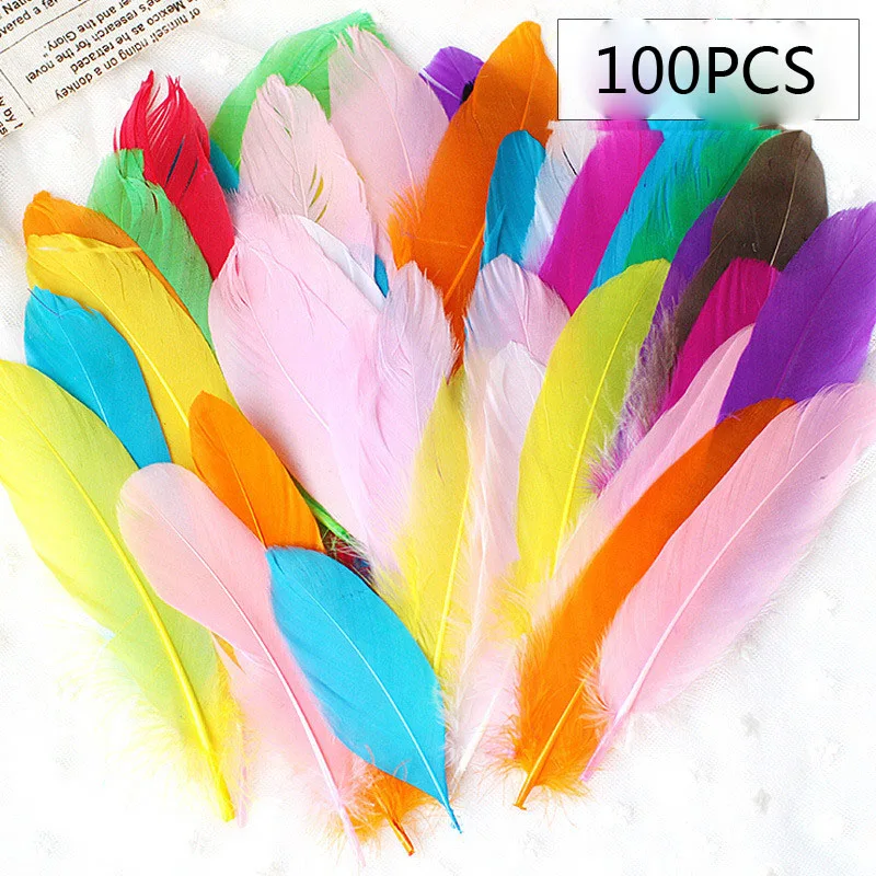 

100PCS Colored Feathers Handmade Toys DIY Material Paste Decorative Creative Art Feather Plume Fluffy Wedding Dress Accessories