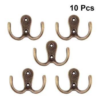 

10pcs 2-Pronged Coat Hooks Wall-mounted 2 Hole Towel Pot Handbag Bag Multi-purpose Hanger Hooks Holder Organizer Bronze Black
