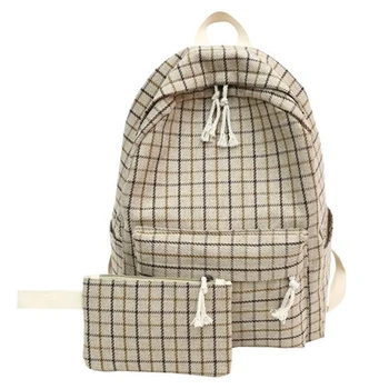 

New Fashion Women'S Backpack College Wind Student Girl Bag Travel Plaid Style Shoulder Bag