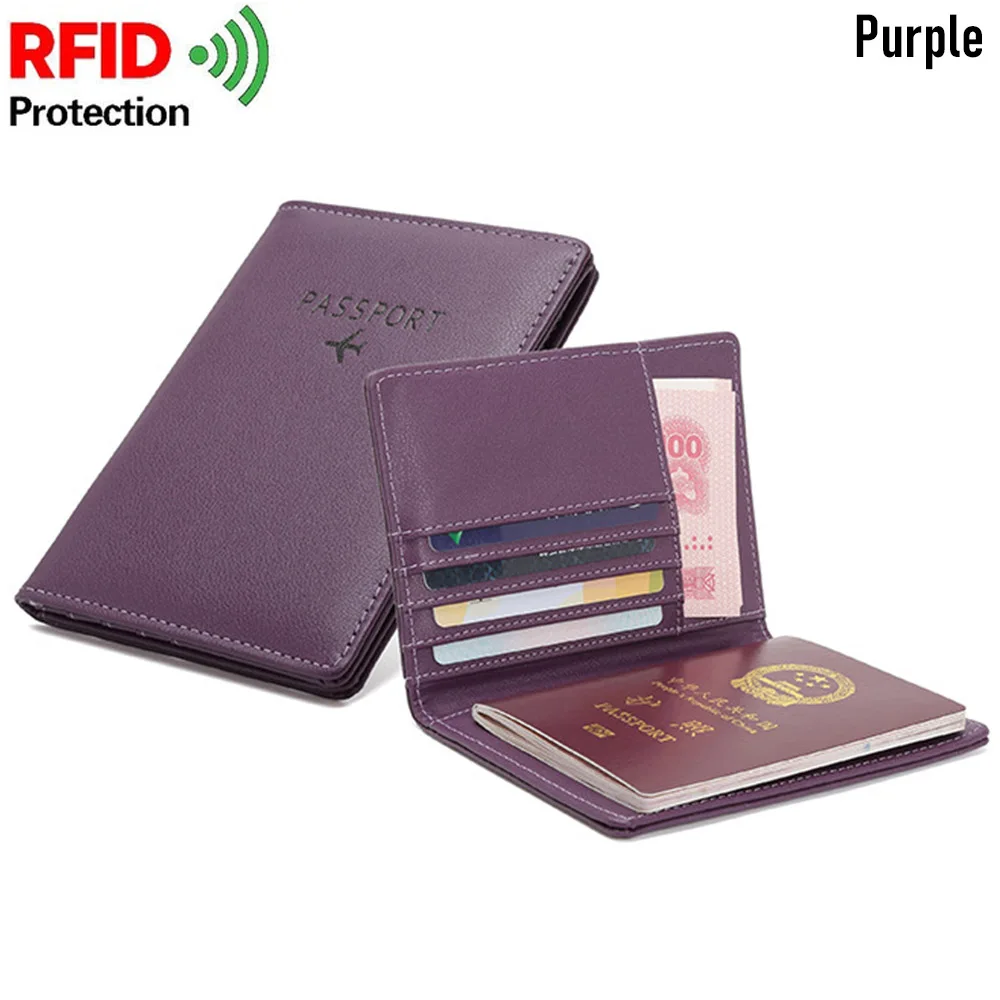 RFID кожаный держатель для паспорта унисекс многофункциональный бизнес Банк чехол для карт для мужчин и женщин кредитный паспорт дорожный кошелек Rfid кошелек - Цвет: purple 2