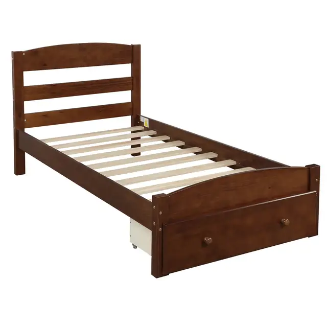 Platform Twin Bed Frame With Storage Drawer And Wood Slat Support Twin Bed Frame With Storage Drawer