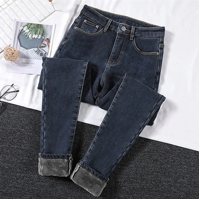 

Women's Add Velvet Tight Jeans Korean Fashion Autumn Winter Boyfriend Jeans Slim Ladies Pencil Trousers Casual Denim Trousers
