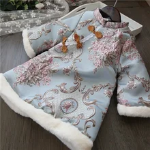 

Cotton-Padded Children Embroidery Baby Year Wear Vestidos 2T-6T Blue Winter Girls Kids Princess Tang Cheongsam Qipao Dress