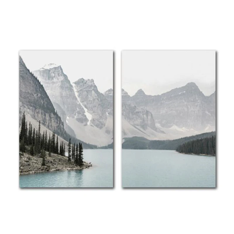 2 Pcs set Скандинавский пейзаж горы озеро холст картины для декорирования дома гостиная стены искусства картины Природа Пейзаж плакаты и принты - Цвет: 2 Pcs set