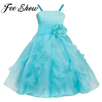 

Girls Party Princess Long Flower Tutu Dress Kids Sleeveless Organza Formal Bridesmaid Wedding Birthday Party Dress 2-14 Years