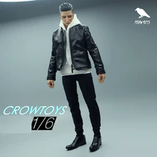 

Hot Sales 1/6th CROWDHTOYS Fashion Leather Jacket White Hoodie Model No Body For Usual 12inch Body Action Collectable