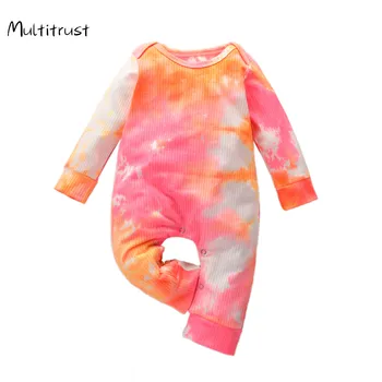 

2020 Baby Girls Boys Clothes Toddler Newborn Kids Girls Boy Long Sleeve Tie Dyeing Print Ribbed Knitted Romper Jumpsuits Clothes