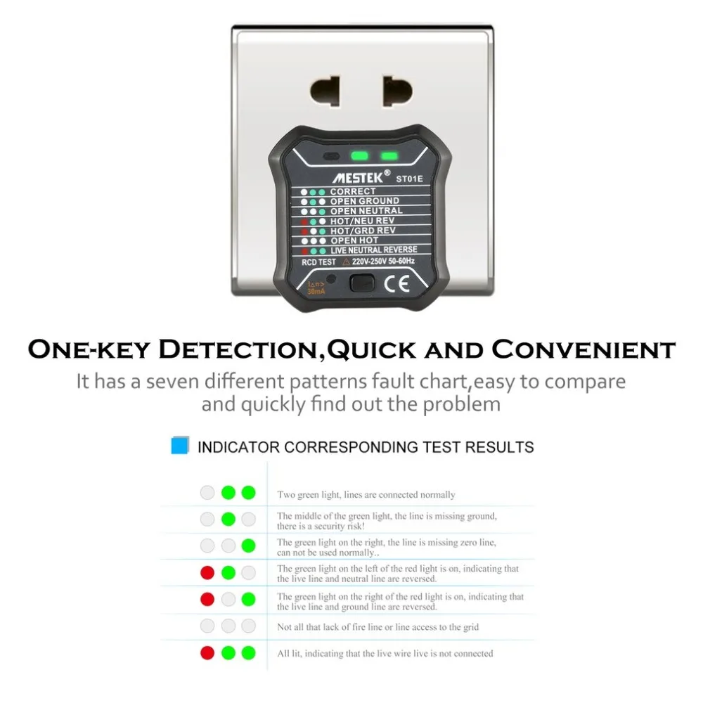 MESTEK ST01E тестер розетки цепи полярности детектор напряжения настенный выключатель Finder RCD тест 220 В~ 250 В вилка Великобритании