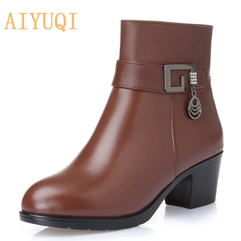 AIYUQI/2019 г. зимние женские ботинки 100% теплые из натуральной кожи с шерстяной
