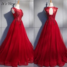 It's Yiya вечернее платье без рукавов с круглым вырезом и цветочным принтом бордовое бальное платье принцессы женские вечерние элегантное Деловое платье E1013
