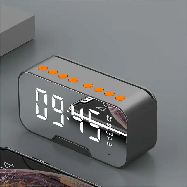 温度計付きワイヤレスbluetoothスピーカー Ledアラーム付きスピーカー Fmラジオ音楽プレーヤー Desk Table Clocks Aliexpress