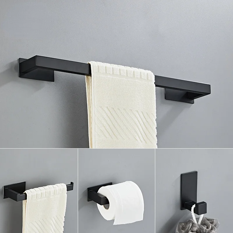 Bathroom Hardware Set self Adhesive Bathroom Accessories Black Finish