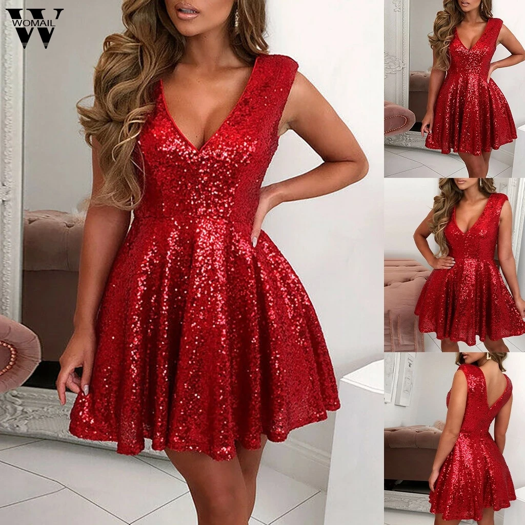 Womail Dress Women sequins Sparkle red ...