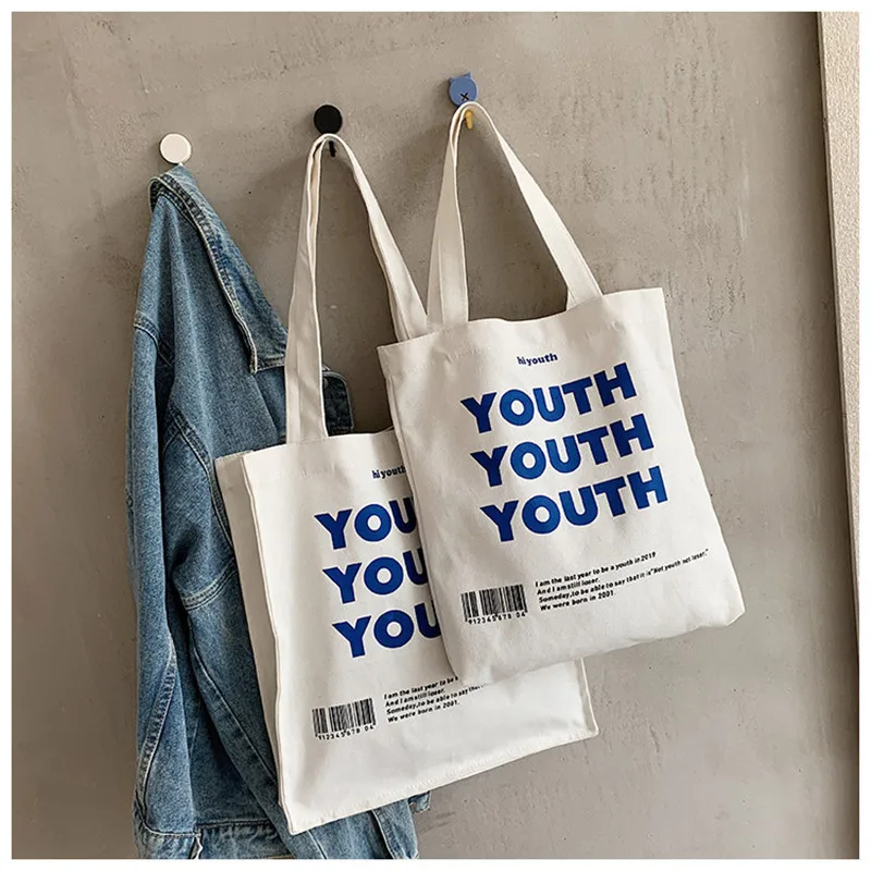 

Large Capacity Canvas Shopping Bag Letter Printing Canvas Shoulder Pouch Handbag Tote For Women