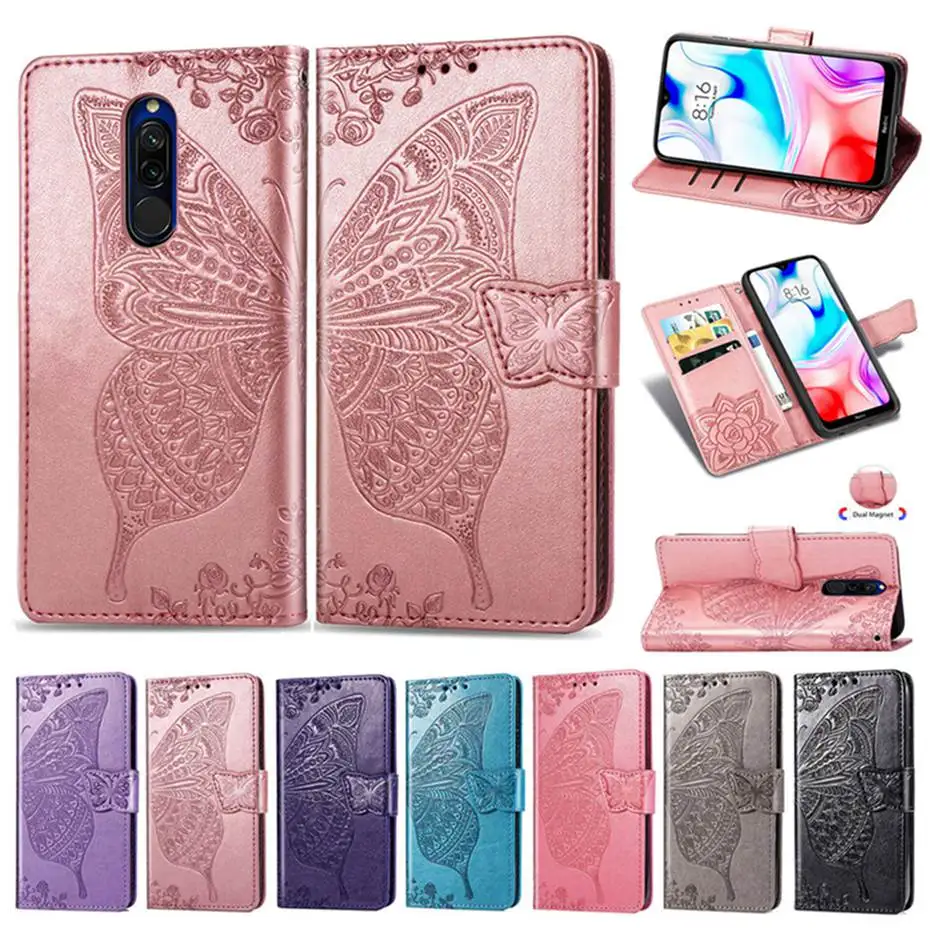Флип-чехол с 3D рисунком бабочки для Xiaomi Redmi 8 8A чехол-бумажник из искусственной