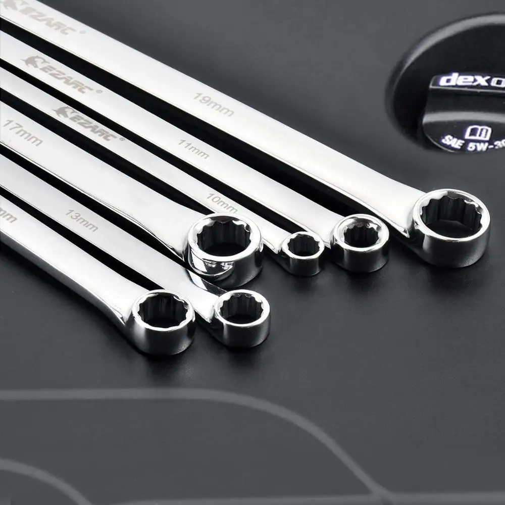 EZARC 엑스트라 롱 더블 링 박스 엔드 스패너 항공 렌치 강력한 파워 덜 노력 미터법 8-10 9-11 12-13 14-15 16-17 18-19mm
