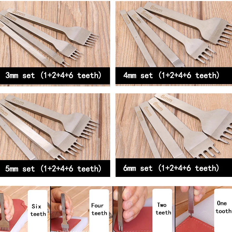 4 шт./компл. 3/4/5/6 мм кожи дыроколы для шнуровки для сшивания удар инструменты для рукоделия для шнуровки для сшивания инструмент ручная сшивка Сталь задерживаться