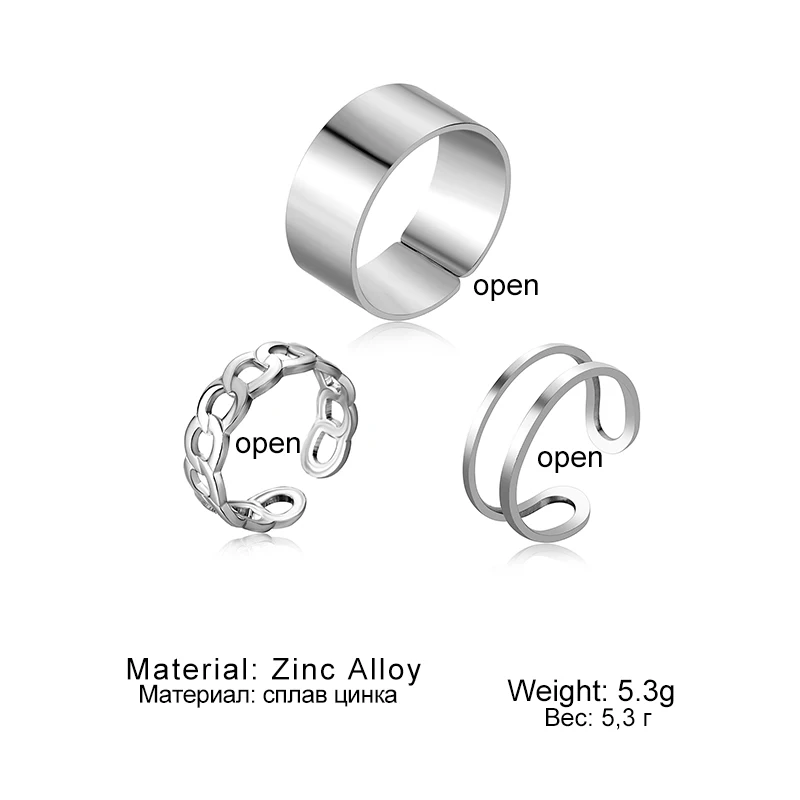 Hiphop/Rock Metal Geometry Circular Punk Rings Set Opening Index Finger Accessories Buckle Joint Tail Ring for Women Jewelry - Image 6