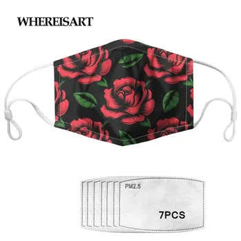 

WHEREISART Retro Red Rose Design Women's Outdoor Dustproof High Elasticity Washable Maskes Breathable Mascarillas Mouth Masks