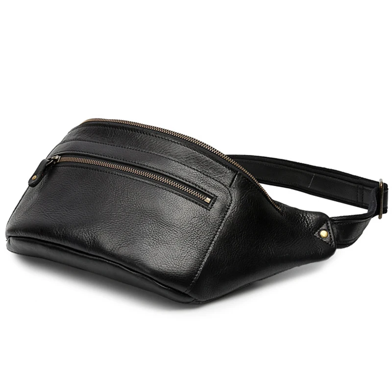 

Luufan Genuine Leather Chain Waist Bag men Waist Pack Crossbody Chest Bags Funny Pack Men For Phone Pouch Belt Bag