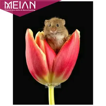 

2020 Meian flower 5d diamond painting tulip on mouse full flower diy diamond mosaic gift embroidery cross stitch kit home decor