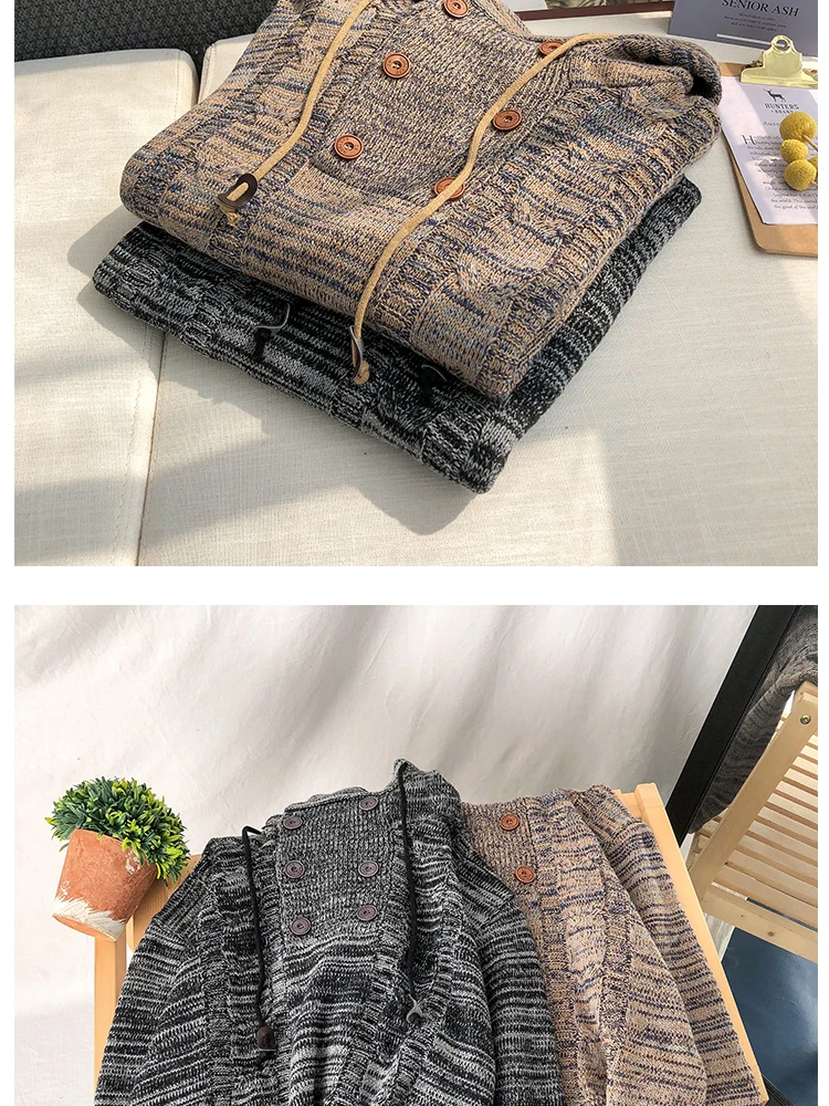 Winter Thick Hooded Sweater Men's Warm Fashion Casual Knit Pullover Men Knitting Sweaters Male Sweter Clothes Large Size M-5XL