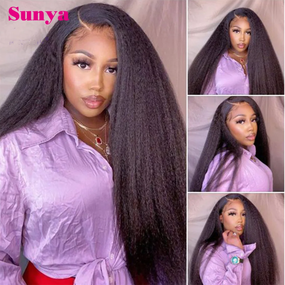 Kinky Straight Wigs 13x4 Lace Front Human Hair Wigs For Women Yaki Straight HD Lace Frontal Human Hair 4x4 Closure Wig