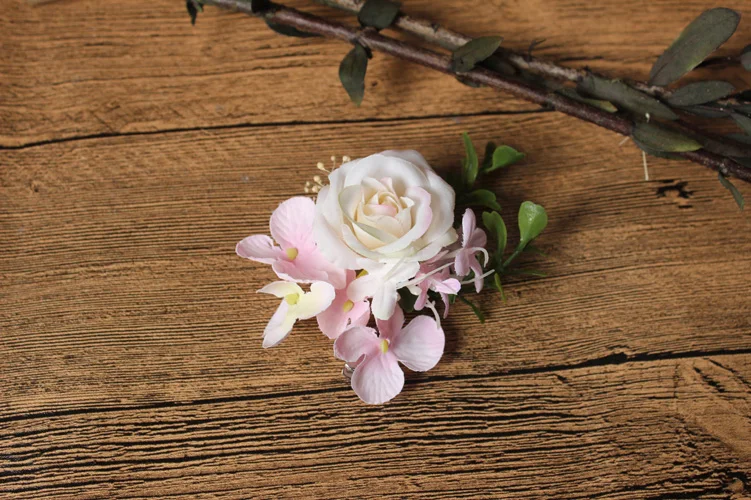 Hair Clip Light pink Новые Вечерние бутоньерки на выпускной жениха невесты с бантом дизайнерские Элегантные Свадебные цветы наручные корсаж-бутоньерка - Цвет: Hair Clip Light pink