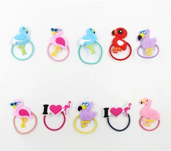 

100pcs high quality children's hair accessories PVC unicorn hairbands flamingo mermaid dinosaur baby rubber hairwear