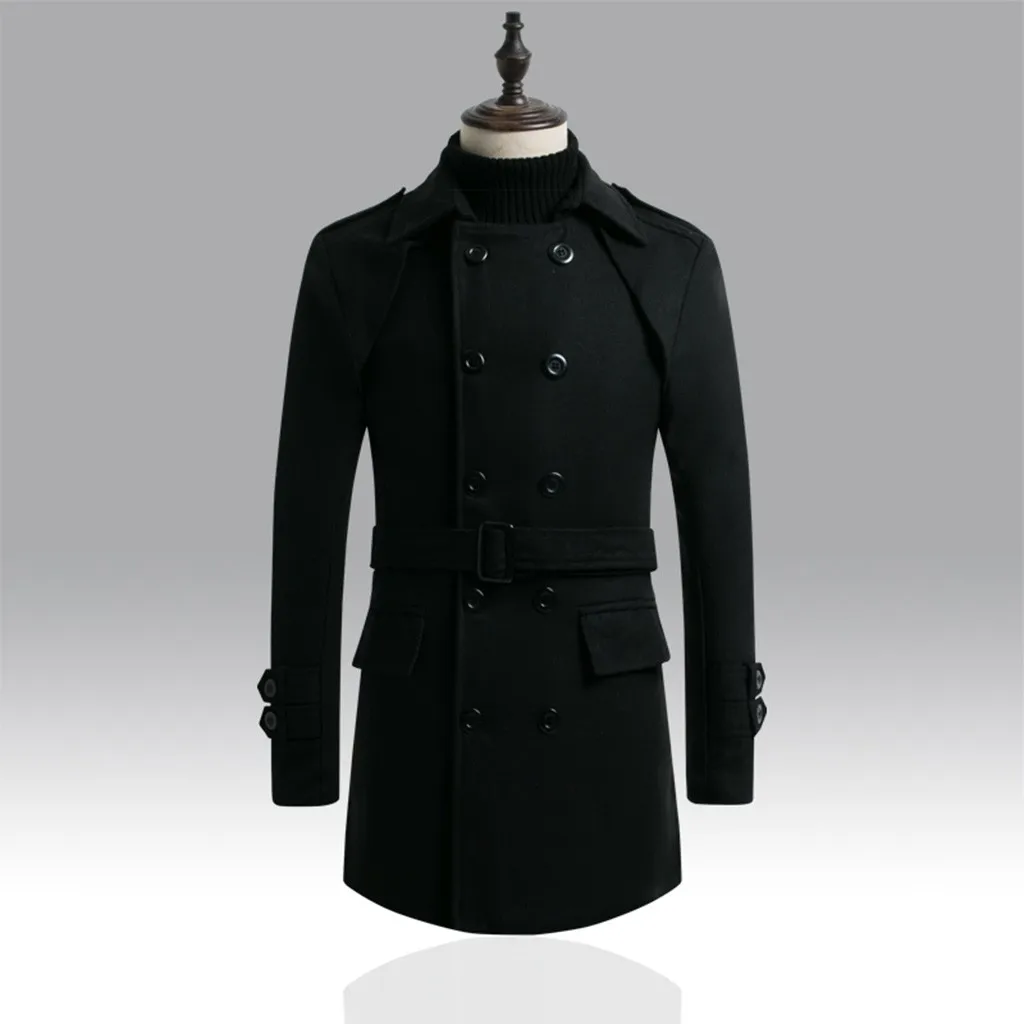Solid Trench Windproof Outwear Men's Winter Fashionable Warm Snowflake Windbreaker Pure Color Overcoat Куртка Мужская#30